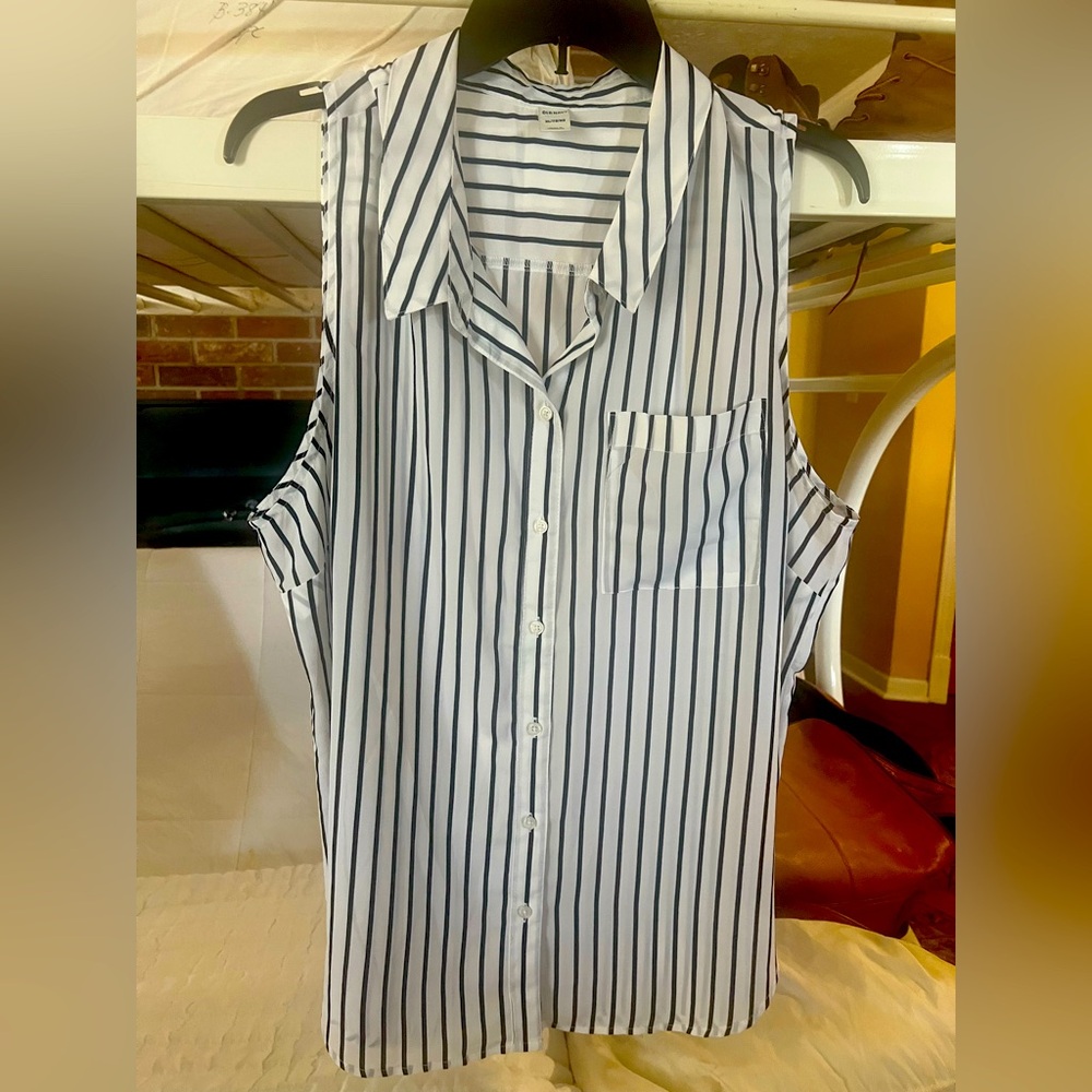 Striped Sleeveless Button-Up Shirt